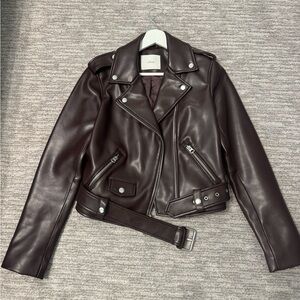 Wilfred Burgundy Leather Moto Jacket - Women